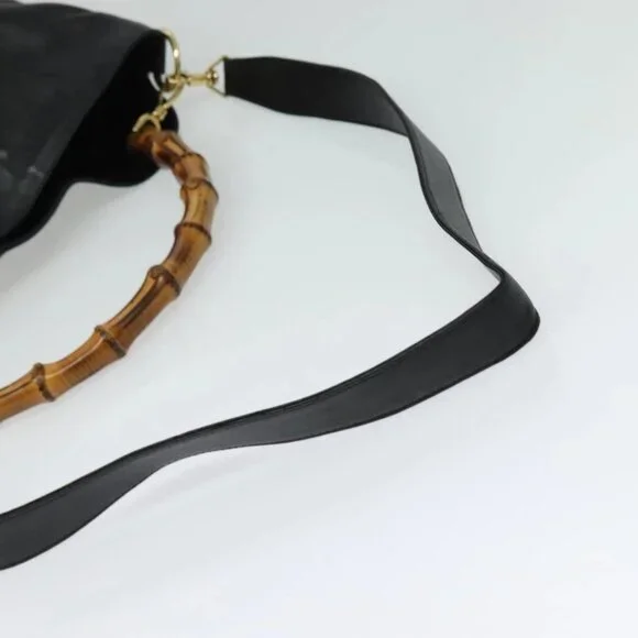 GUCCI Bamboo Hand Bag Leather 2way Black Gold 001 2123 1577 Auth 135785
